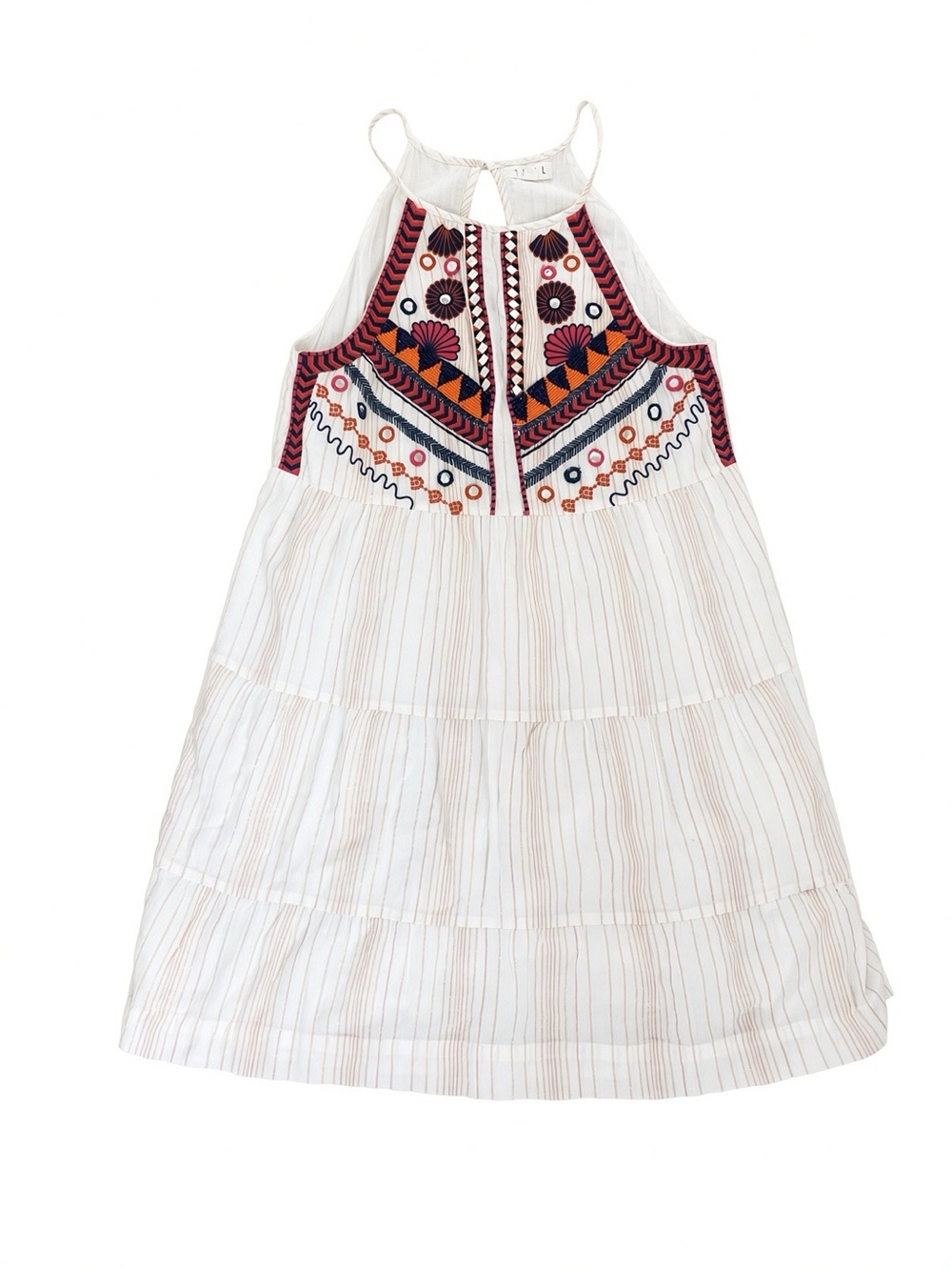 THML Cream Embroidered Halter Tiered Boho Dress Size S